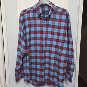 Vineyard Vines Whale Cotton Button Down Plaid Shirt Size XL